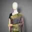 Chanderi Silk Saree — Charcoal Smoke Grey with Rich Emerald Green & Gold Zari Brocade Border