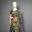 Chanderi Silk Saree — Charcoal Smoke Grey with Rich Emerald Green & Gold Zari Brocade Border