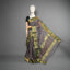 Chanderi Silk Saree — Charcoal Smoke Grey with Rich Emerald Green & Gold Zari Brocade Border