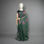 Matka Silk Jamdani Saree —“ Emerald Forest Green with Handwoven Magenta Lotus Motifs