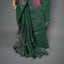 Matka Silk Jamdani Saree —“ Emerald Forest Green with Handwoven Magenta Lotus Motifs