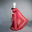 Kantha Vriksha Linen Saree – Red with Yellow and Beige Hand-Embroidered Floral Vine Border