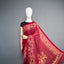 Kantha Vriksha Linen Saree – Red with Yellow and Beige Hand-Embroidered Floral Vine Border