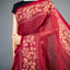 Kantha Vriksha Linen Saree – Red with Yellow and Beige Hand-Embroidered Floral Vine Border
