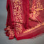 Kantha Vriksha Linen Saree – Red with Yellow and Beige Hand-Embroidered Floral Vine Border