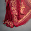 Kantha Vriksha Linen Saree – Red with Yellow and Beige Hand-Embroidered Floral Vine Border