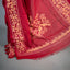 Kantha Vriksha Linen Saree – Red with Yellow and Beige Hand-Embroidered Floral Vine Border
