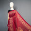 Kantha Vriksha Linen Saree – Red with Yellow and Beige Hand-Embroidered Floral Vine Border