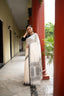 Ivory Heritage – Handwoven Pure Cotton Jamdani Saree in White and Charcoal Grey