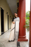 Ivory Heritage – Handwoven Pure Cotton Jamdani Saree in White and Charcoal Grey