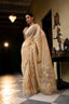Sand Beige Bengal Jamdaani Saree with Floral Kalash Motif