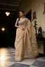 Sand Beige Bengal Jamdaani Saree with Floral Kalash Motif
