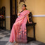 Rose Pink Jamdaani Saree with Coral Floral Pallu