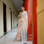 Beige pure Tassar Jamdaani Saree with White Vine and Aqua and Blue Motifs