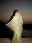 Mystic Glow – Yellow-Green Jamdani Saree with Peacock Motifs