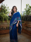 Kantha Vriksha Linen Saree – Deep Indigo Blue with multicolour Hand Kantha Embroidery