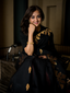 Flame in the Dark, Pure Muslin Black, Gold and Red Jamdaani Saree