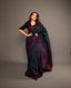 Midnight Navy Blue Matka Silk Jamdani Saree – Crimson Diamond Resham Motifs