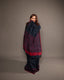 Midnight Navy Blue Matka Silk Jamdani Saree – Crimson Diamond Resham Motifs