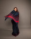 Midnight Navy Blue Matka Silk Jamdani Saree – Crimson Diamond Resham Motifs