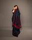 Midnight Navy Blue Matka Silk Jamdani Saree – Crimson Diamond Resham Motifs