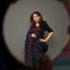 Midnight Navy Blue Matka Silk Jamdani Saree – Crimson Diamond Resham Motifs