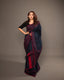 Midnight Navy Blue Matka Silk Jamdani Saree – Crimson Diamond Resham Motifs